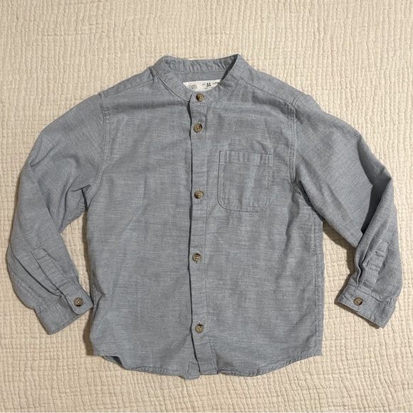 Zara Other - Zara Boys Blue Flannel Mandarin Collar Button Down